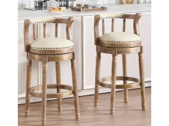 Clearance Hauss Spole Banqueta giratória de bar - Assento em pele branca - Madeira - Cor natural Natural claro