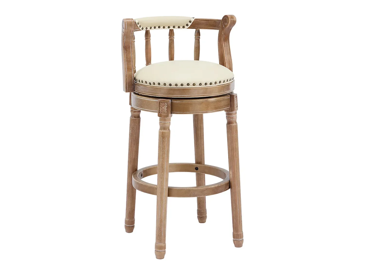 Clearance Hauss Spole Banqueta giratória de bar - Assento em pele branca - Madeira - Cor natural Natural claro