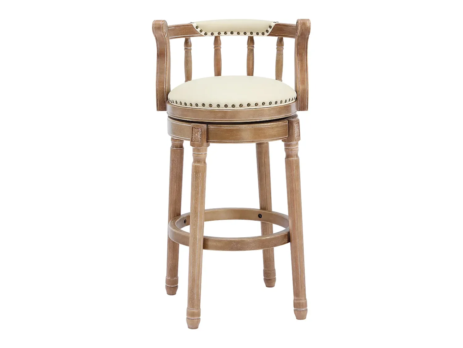 Clearance Hauss Spole Banqueta giratória de bar - Assento em pele branca - Madeira - Cor natural Natural claro
