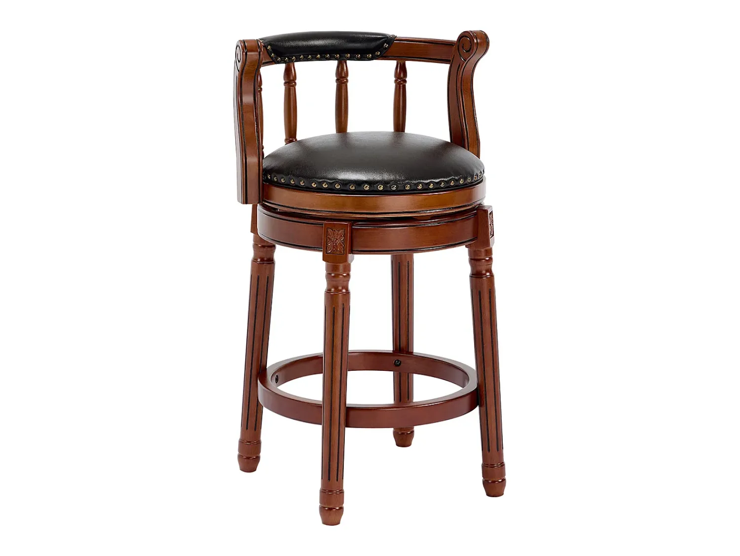 Banco|Hauss Spole Banqueta giratória de bar - Assento em pele preta - Cor nogueira 54,8x54,8x66cm Castanho