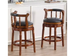 Banco|Hauss Spole Banqueta giratória de bar - Assento em pele preta - Cor nogueira 54,8x54,8x66cm Castanho