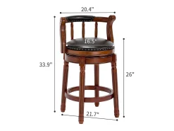 Banco|Hauss Spole Banqueta giratória de bar - Assento em pele preta - Cor nogueira 54,8x54,8x66cm Castanho