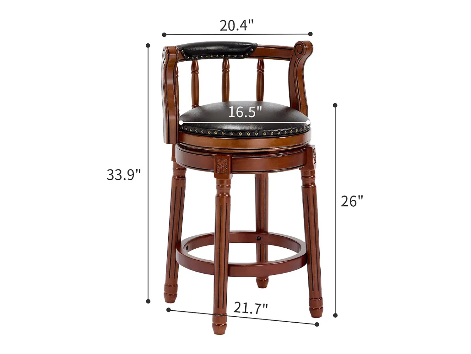 Banco|Hauss Spole Banqueta giratória de bar - Assento em pele preta - Cor nogueira 54,8x54,8x66cm Castanho