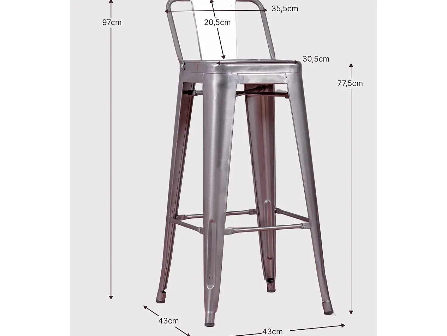 Banco|Nest Dream Banqueta industrial de metal com encosto baixo (76cm) - Bistro - Preto