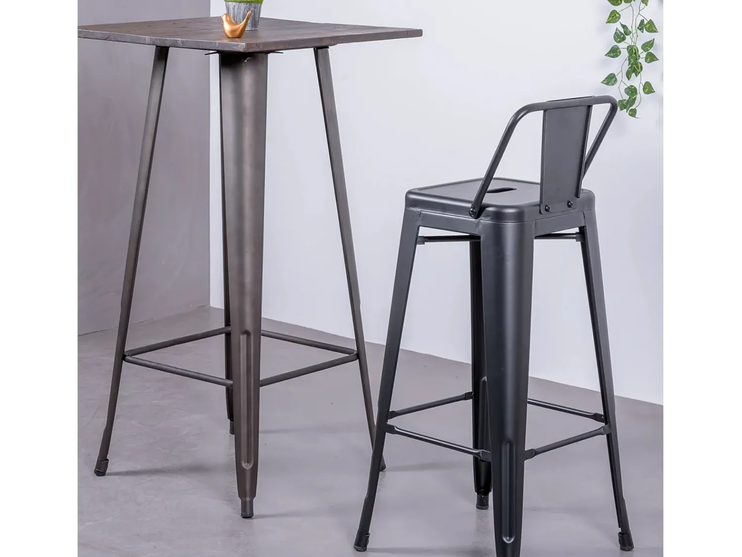 Banco|Nest Dream Banqueta industrial de metal com encosto baixo (76cm) - Bistro - Preto