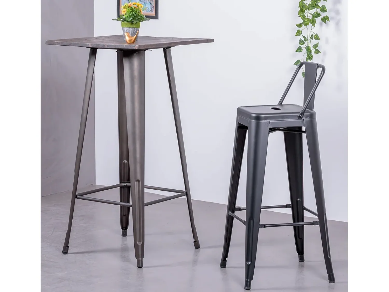 Banco|Nest Dream Banqueta industrial de metal com encosto baixo (76cm) - Bistro - Preto