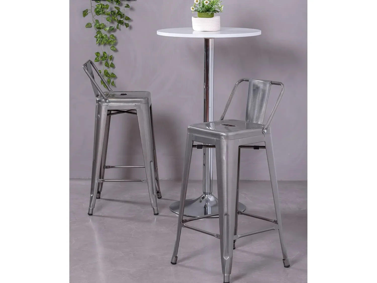 Nest Dream Banqueta industrial de metal com encosto baixo (66cm) - Bistro - Metal^ Banco