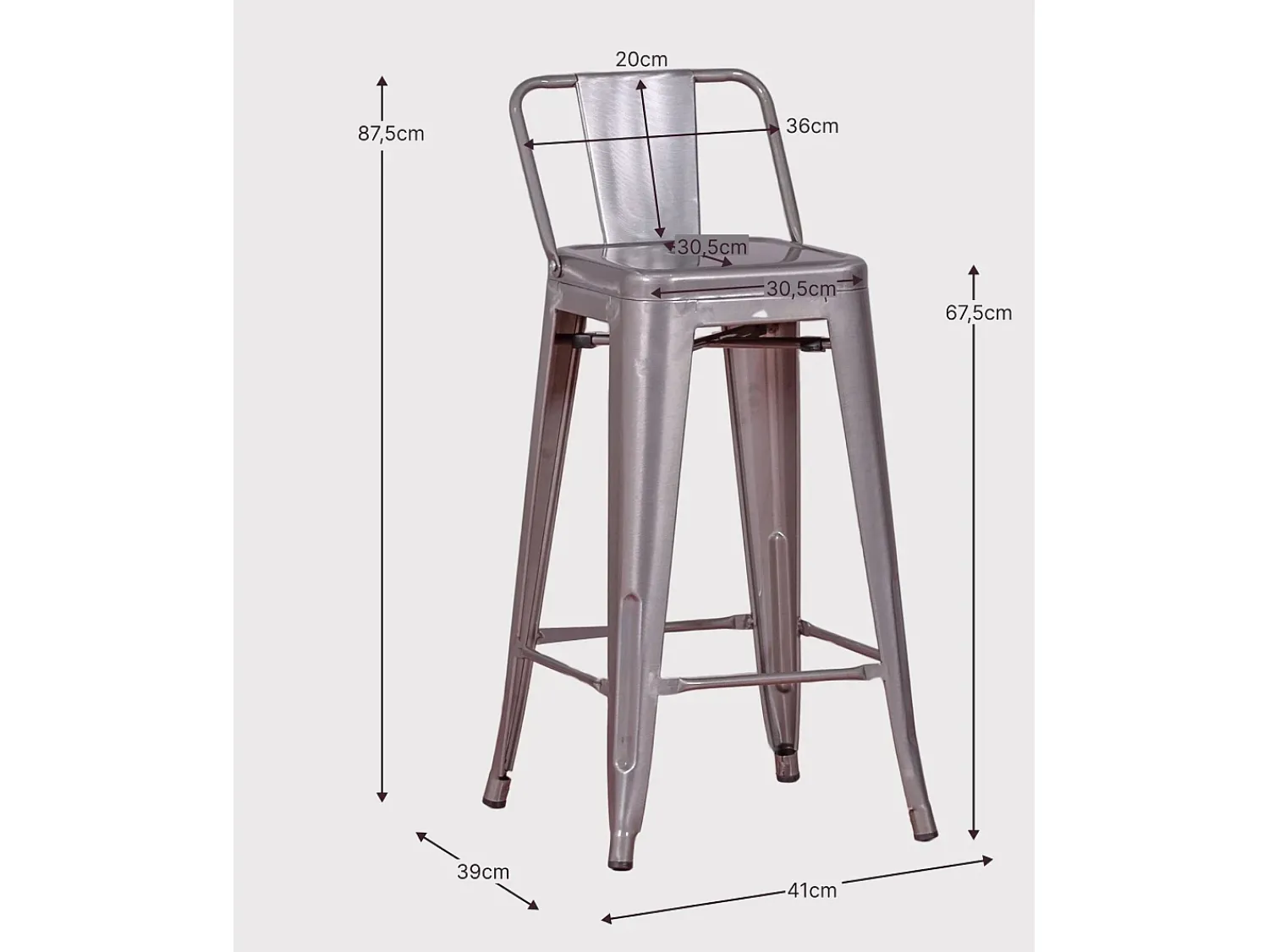Nest Dream Banqueta industrial de metal com encosto baixo (66cm) - Bistro - Metal^ Banco
