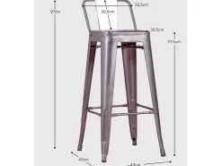 Nest Dream Banqueta industrial em aço metalizado com encosto baixo (76cm) - Bistro - Metal^ Banco