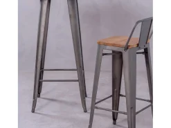 Banco|Nest Dream Banqueta industrial em aço envelhecido com encosto baixo e assento em madeira - Bistro - Antiguidade Cinza antracite