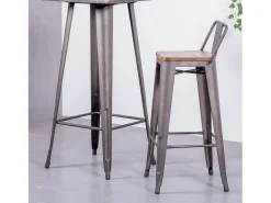 Banco|Nest Dream Banqueta industrial em aço envelhecido com encosto baixo e assento em madeira - Bistro - Antiguidade Cinza antracite