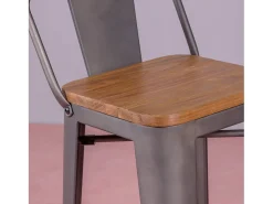 Banco|Nest Dream Banqueta industrial em aço envelhecido com encosto baixo e assento em madeira - Bistro - Antiguidade Cinza antracite