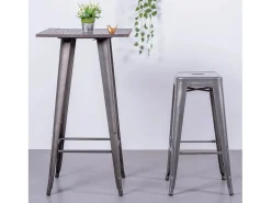 Banco|Nest Dream Banqueta industrial empilhável em aço metalizado (76cm) - Bistro - Metal Prateado