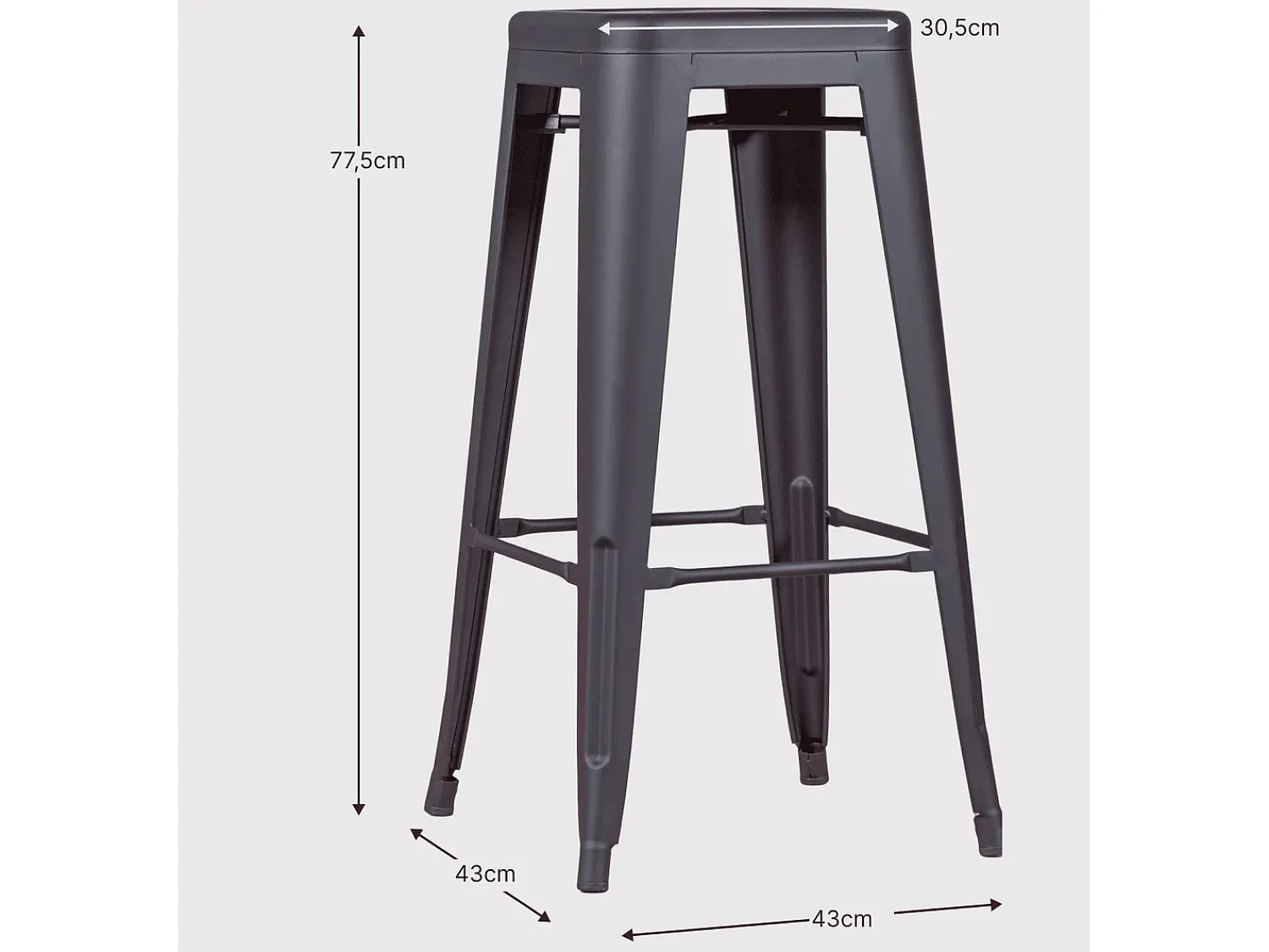Banco|Nest Dream Banqueta industrial empilhável em aço metalizado (76cm) - Bistro - Metal Prateado