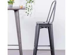 Banco*Nest Dream Banqueta metálica em aço lacado com encosto alto (76cm) - Bistro - Preto