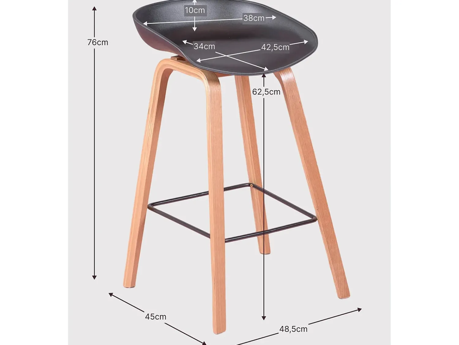 Banco*Nest Dream Banqueta nórdica com pernas em faia (63cm) - Daxer - Preto