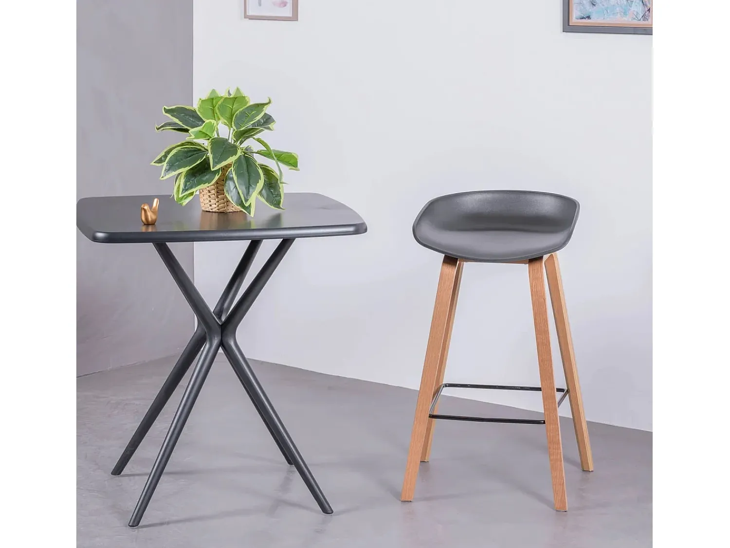 Banco*Nest Dream Banqueta nórdica com pernas em faia (63cm) - Daxer - Preto