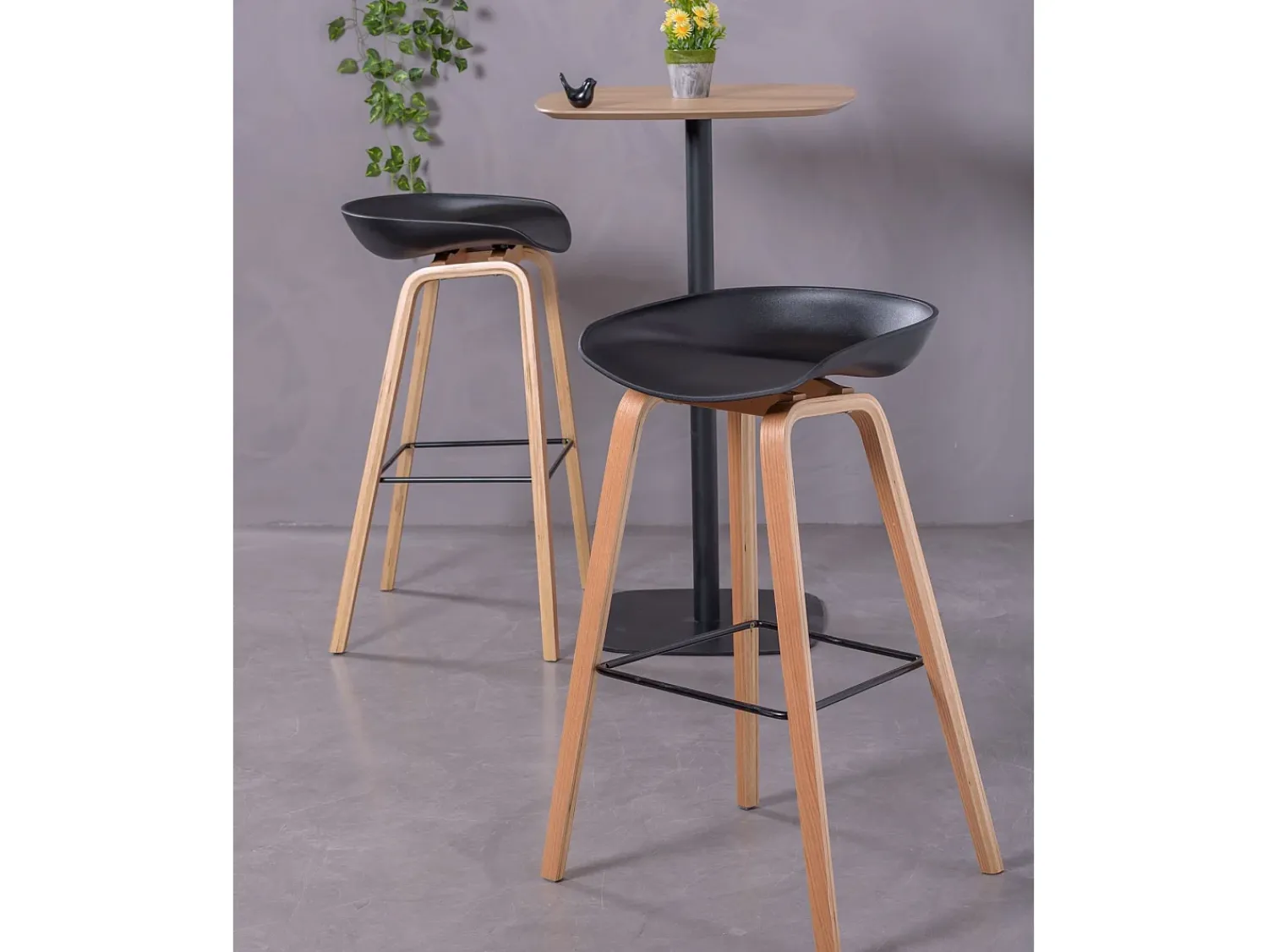 Banco*Nest Dream Banqueta nórdica com pés em madeira de faia (75cm) - Daxer - Preto