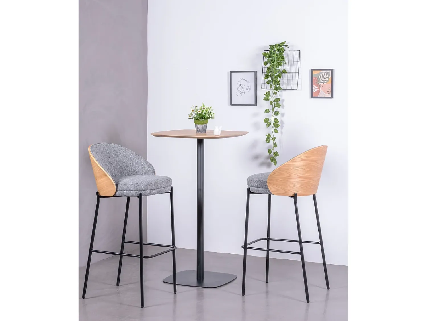 Banco*Nest Dream Banqueta nórdica em madeira de freixo e estofamento em algodão - Earth - Cinza Cinzento
