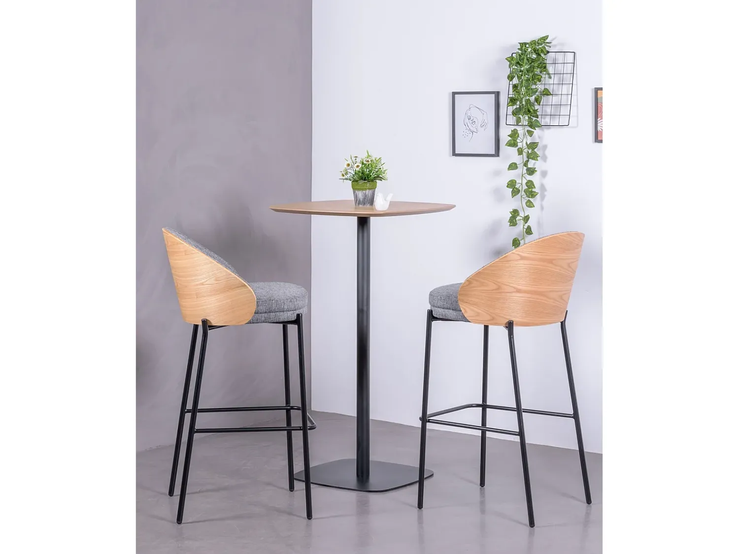 Banco*Nest Dream Banqueta nórdica em madeira de freixo e estofamento em algodão - Earth - Cinza Cinzento