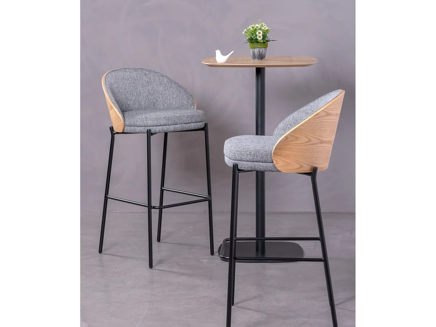 Banco*Nest Dream Banqueta nórdica em madeira de freixo e estofamento em algodão - Earth - Cinza Cinzento