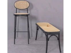 Banco*Nest Dream Banqueta vintage com design clássico em rattan natural - North - Preto