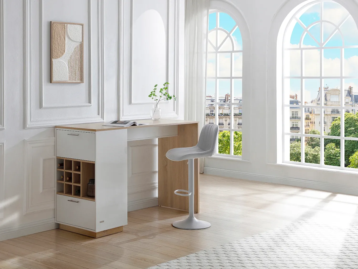 Móvel De Bar*Vente-unique Bar com espaço para armazenamento - Branco e natural - ANOSKI Natural claro / Branco