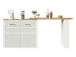 Best Hauss Spole Bar extensível com 2 gavetas e 2 portas - Tampo extensível com rodízios - e madeira Branco