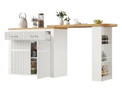 Best Hauss Spole Bar extensível com 2 gavetas e 2 portas - Tampo extensível com rodízios - e madeira Branco