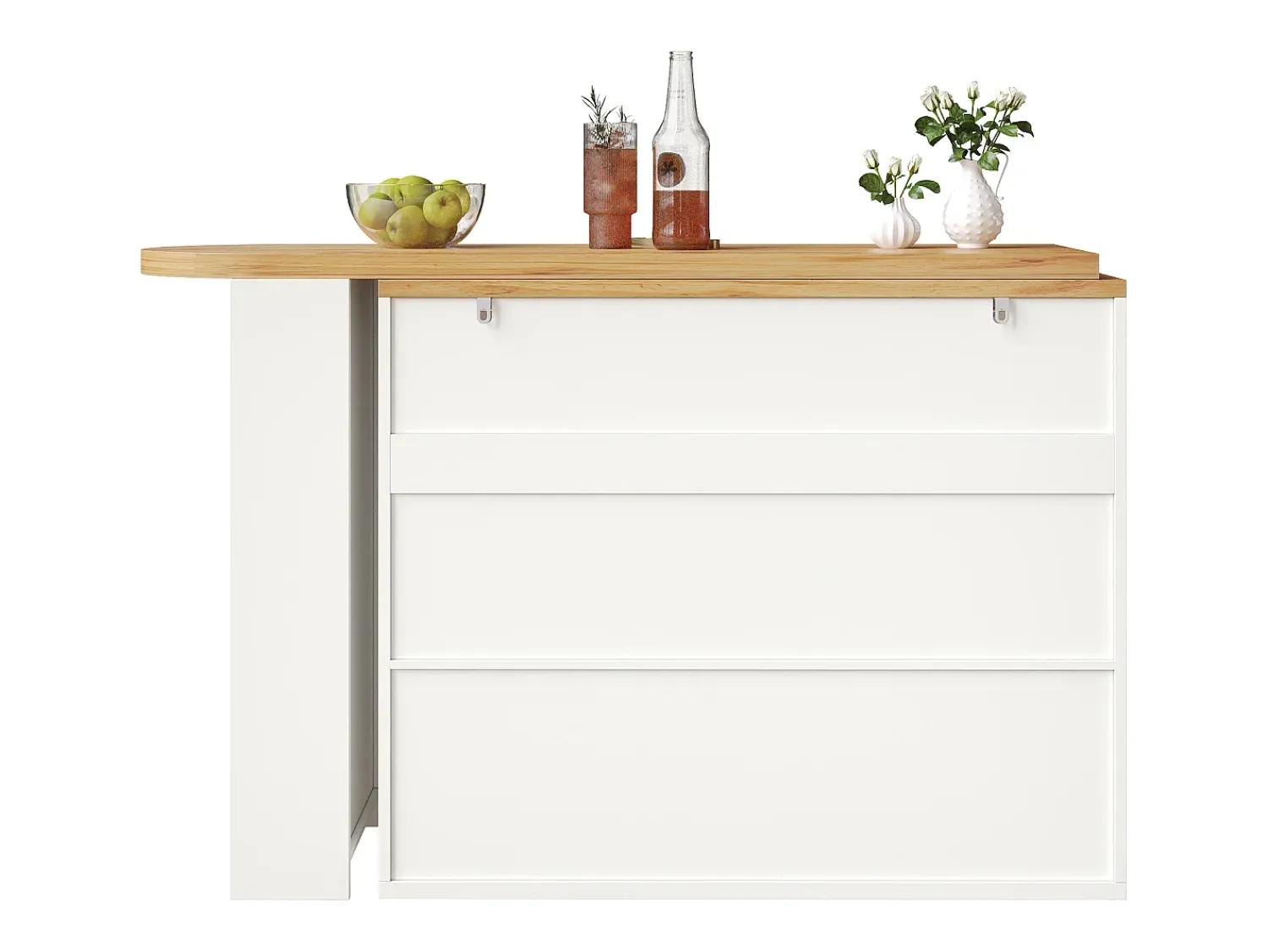 Best Hauss Spole Bar extensível com 2 gavetas e 2 portas - Tampo extensível com rodízios - e madeira Branco