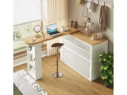 Best Hauss Spole Bar extensível com 2 gavetas e 2 portas - Tampo extensível com rodízios - e madeira Branco