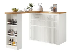 Best Hauss Spole Bar extensível com 2 gavetas e 2 portas - Tampo extensível com rodízios - e madeira Branco