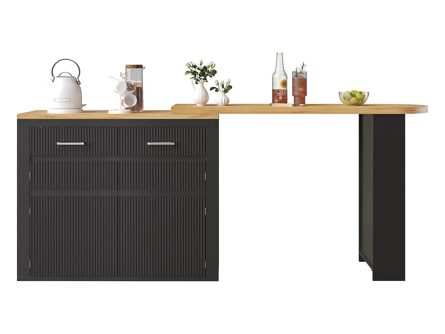 Hauss Spole Bar extensível com 2 gavetas e 2 portas - Tampo extensível com rodízios - e madeira^ Móvel De Bar