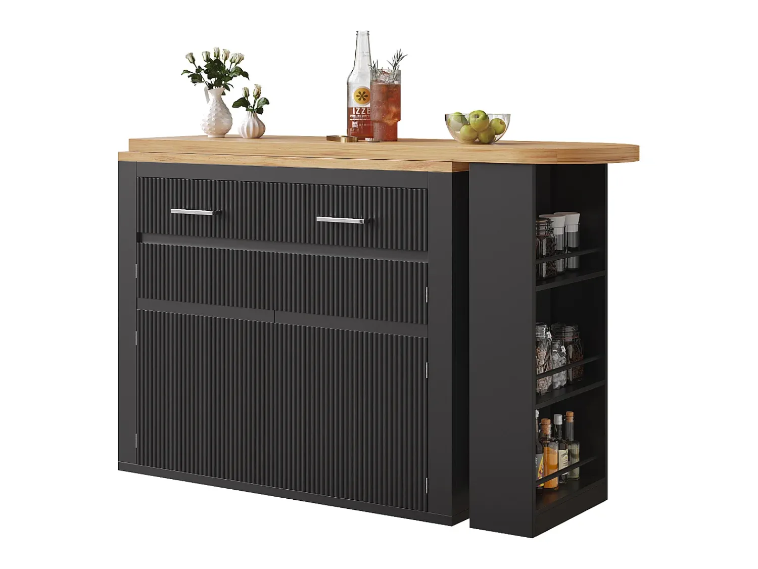 Hauss Spole Bar extensível com 2 gavetas e 2 portas - Tampo extensível com rodízios - e madeira^ Móvel De Bar