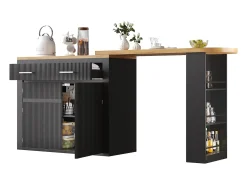 Hauss Spole Bar extensível com 2 gavetas e 2 portas - Tampo extensível com rodízios - e madeira^ Móvel De Bar