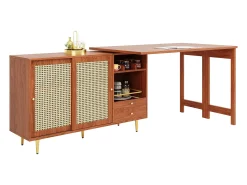 Móvel De Bar|Hauss Spole Bar giratório com 2 portas de correr em rattan e gaveta - Castanho