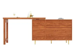 Móvel De Bar|Hauss Spole Bar giratório com 2 portas de correr em rattan e gaveta - Castanho