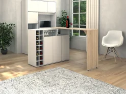 Móvel De Bar*Vente-unique Bar giratório com espaço para armazenamento - Branco e Natural - VINALO Natural claro / Branco