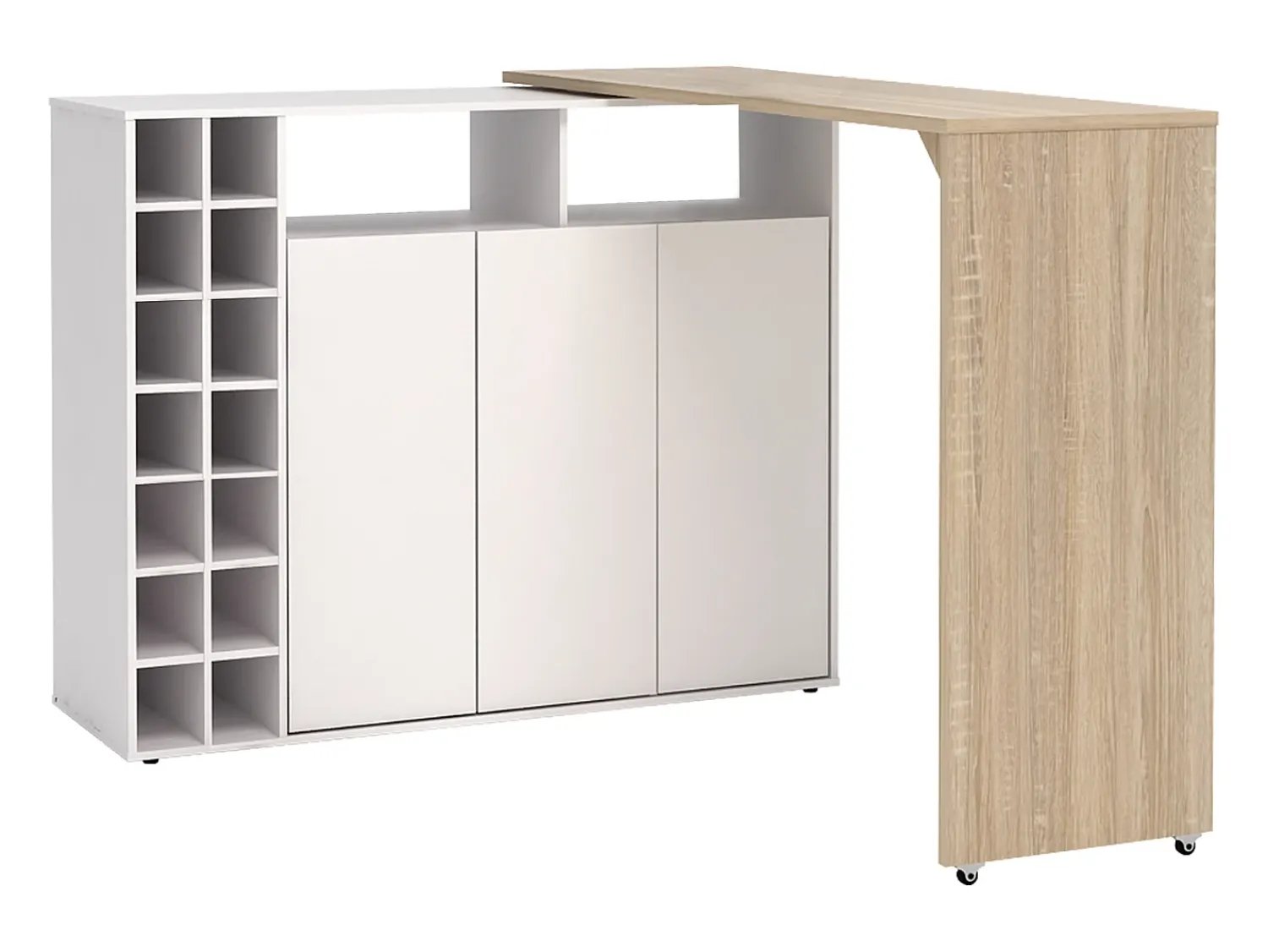 Móvel De Bar*Vente-unique Bar giratório com espaço para armazenamento - Branco e Natural - VINALO Natural claro / Branco