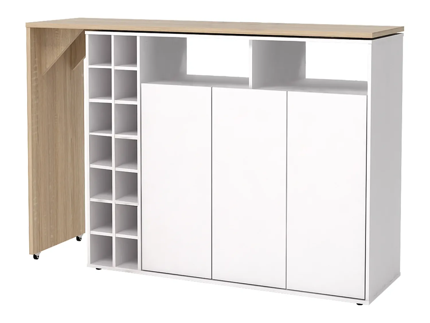Móvel De Bar*Vente-unique Bar giratório com espaço para armazenamento - Branco e Natural - VINALO Natural claro / Branco