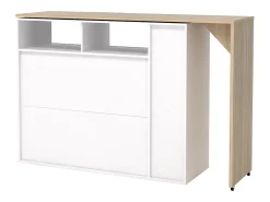 Móvel De Bar*Vente-unique Bar giratório com espaço para armazenamento - Branco e Natural - VINALO Natural claro / Branco