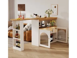 Hot Hauss Spole Bar giratório com iluminação LED e 2 portas de vidro - e natural Branco