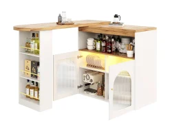 Hot Hauss Spole Bar giratório com iluminação LED e 2 portas de vidro - e natural Branco