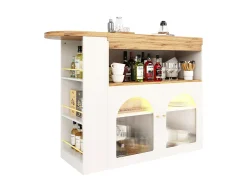 Hot Hauss Spole Bar giratório com iluminação LED e 2 portas de vidro - e natural Branco