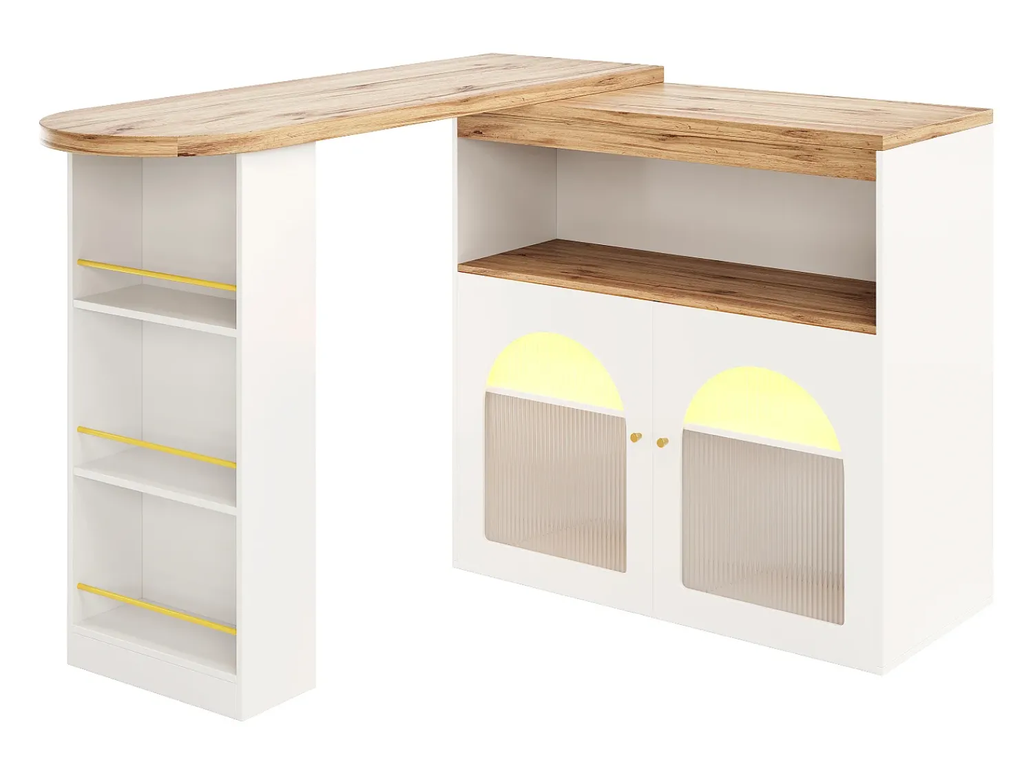 Hot Hauss Spole Bar giratório com iluminação LED e 2 portas de vidro - e natural Branco