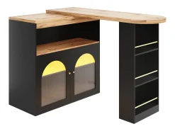 Móvel De Bar|Hauss Spole Bar giratório com iluminação LED e 2 portas de vidro - e bege claro Preto