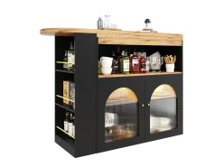 Móvel De Bar|Hauss Spole Bar giratório com iluminação LED e 2 portas de vidro - e bege claro Preto