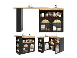 Móvel De Bar|Hauss Spole Bar giratório com iluminação LED e 2 portas de vidro - e bege claro Preto