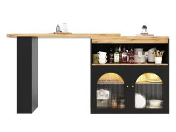Móvel De Bar|Hauss Spole Bar giratório com iluminação LED e 2 portas de vidro - e bege claro Preto