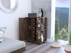 Sale TuHome Bar Trolley, carrinho de bar, com suporte para garrafas e rodas Cinzento